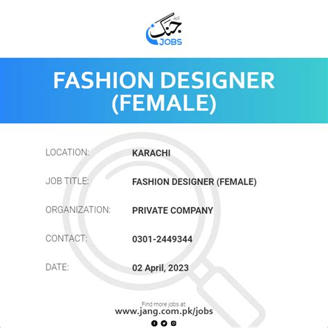 Urgent! Fashion design jobs in Karachi .